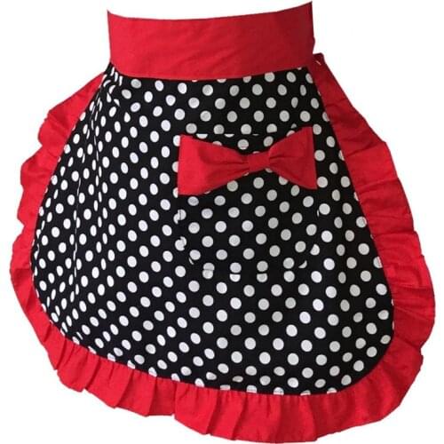 Cute Princess Polka Dots Apron Lace-up Bowknot Cloth Half-length Housekeeping Restaurant Cooking Work Cleaning Tools Aprons