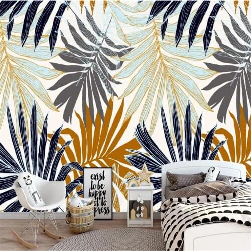 Milofi custom 3D wallpaper mural hand painted watercolor color plant banana leaf line background wall decoration painting wallpa