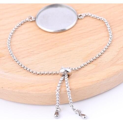 5pcs stainless steel slide bead chain bracelet setting blanks 20mm 25mm cabochon base trays diy accessories for bracelets making