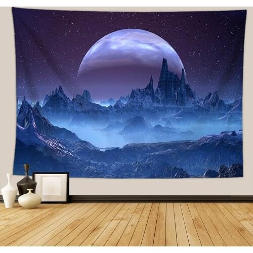 Psychedelic Galaxy Tapestry Moon Landscape Wall Hanging Dorm Headboard Mandala Wall Carpet Starry Sky Trippy Tapiz Wall Blanket