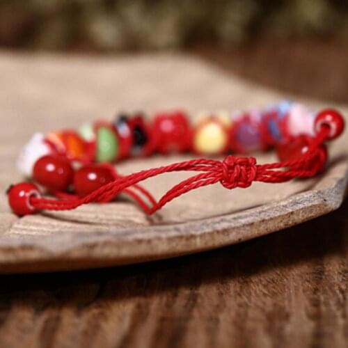 New 1 piece Handmade Cute Ceramic Lucky Cat Charm Beaded Bracelet Fortune Wish Men Women Bracelet