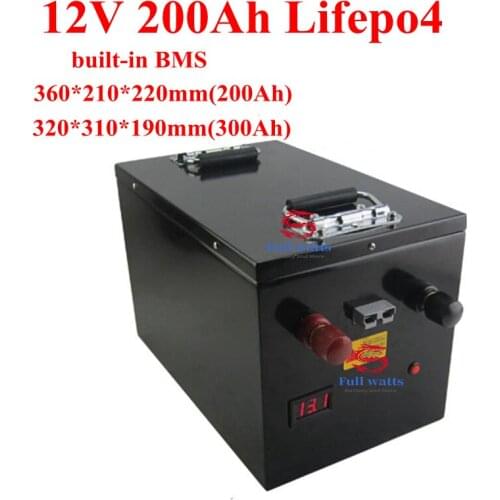 Rechargeable lithium 12V 200Ah 300Ah LiFepo4 battery 4S BMS for solar energy outdoor power supply Caravans campers+20A charger