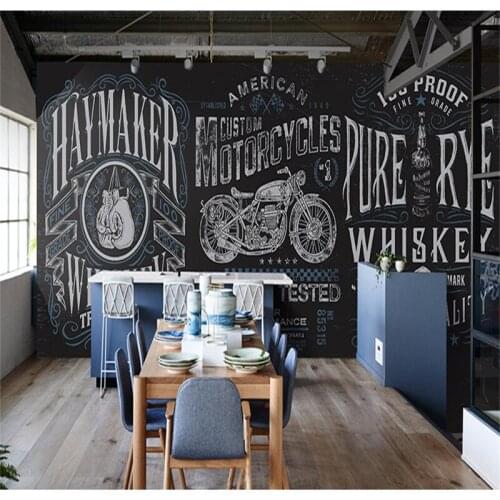 Retro American Style Hand Painted Blackboard Motorcycles Culture Background Mural Wallpaper 3D Bar Restaurant Club Wall Paper 3D