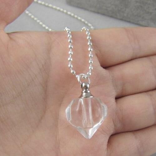 Romantic Style Silver Plated Love Heart Section Rock Crystal Pendant Link Chain Necklace Perfume Bottle Jewelry