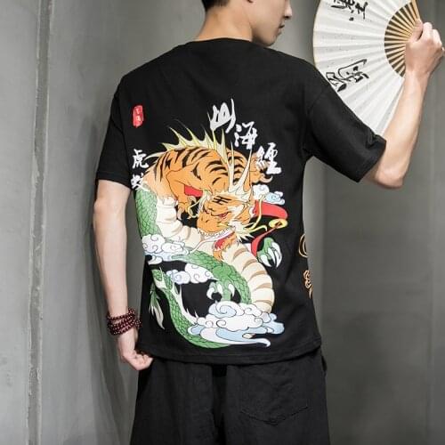 Kimono Shirt Men Asian Clothes Harajuku Japanese Top Samurai Cosplay T-Shirt Kimono Streetwear Summer Hipster Tops FF2736