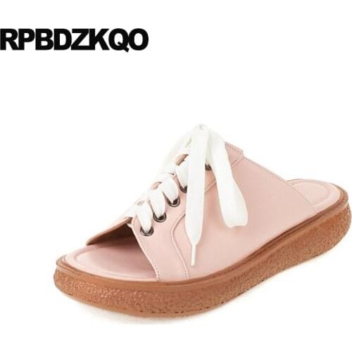 Platform Slides Sneakers Large Size Cheap Harajuku Flatform Slippers Lace Up 10 Shoes Pink Slip On Women Sandals Flat Casual