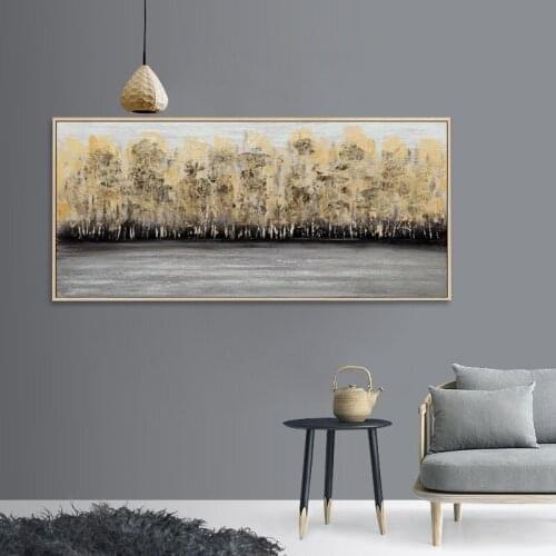 Modern Golden Forest Tree Canvas Painting Abstract Retro Poster Print Wall Art For Living Room Aisle Unique Home Bedroom Decor