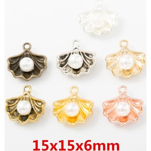 Factory Price 10 pcs/Lot 15*15mm Antique Silver plated brone rose gold metal charm sea shell charms For Jewelry Making