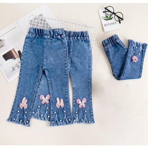 0-5 Years Personalized Fringed Girls Flared Pants Children Jeans Childrens Clothing Girl Kids Pants Children Nine Points Pants