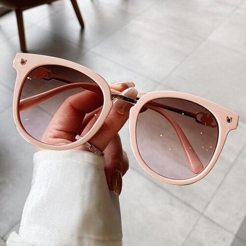 Unique TR90 Round Cat Eye Sunglasses For Women New Fashion Vintage Alloy Gradient Uv400 Sun Glasses Female Beige Pink Eyewear