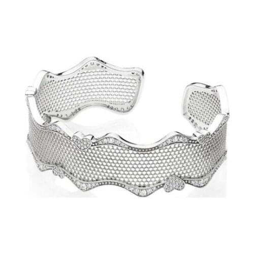 925 Sterling Silver Bangle Openwork Lace pan Bracelets Bangle Fit Women Bead Charm Diy Fashion Jewelry