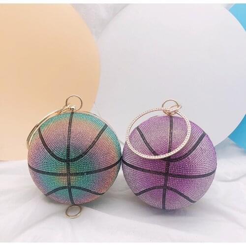 Basketball Round Ball Gold Clutch Purses for Women Evening Rhinestone Handbags Ladies Party Dinner Bag