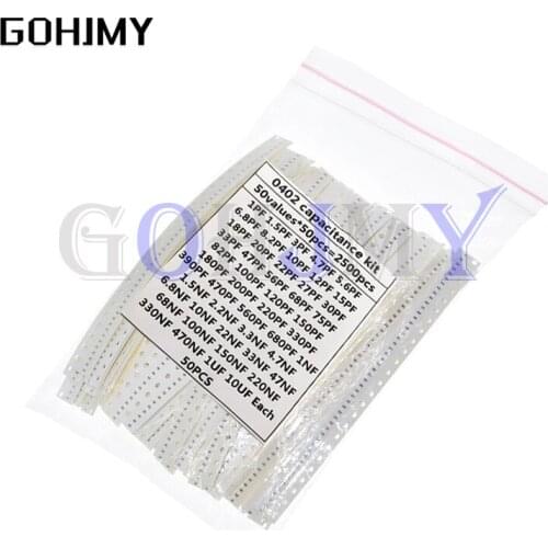 0402 SMD Ceramic Capacitor Assorted Kit 1pF~10uF 50values*50PCS=2500PCS Chip Ceramic Capacitor Samples ki