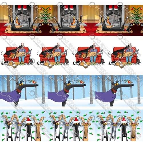 1-1/2" Christmas Greyhound Cartoon Dog Custom Design for DIY Crafts Hair Bow Collar Lanyard/Satin /3" Grosgrain Ribbon CA318