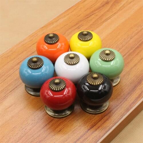 1pcs European modern simple ceramic handle single hole round cartoon child black and white pumpkin handle cabinet drawer