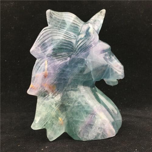 1PC natural green fluorite quartz carving unicorn crystal reiki healing