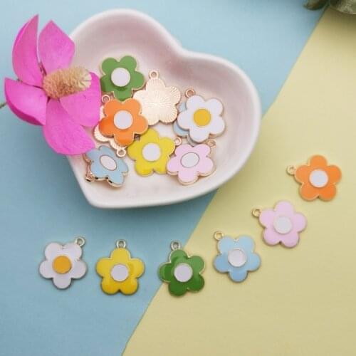 10PCS/Lot Fashion Five Color Flowers Enamel Charms 19*22mm Zinc Alloy Metal Pendant Charms For Jewelry Making DIY