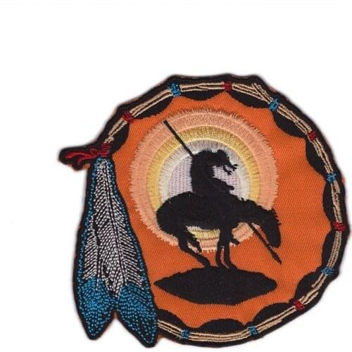 10pcs/lot Vintage Round Embroidery Patches Indian Warrior Backpack Clothing Decoration Accessories Iron Heat Transfer Applique