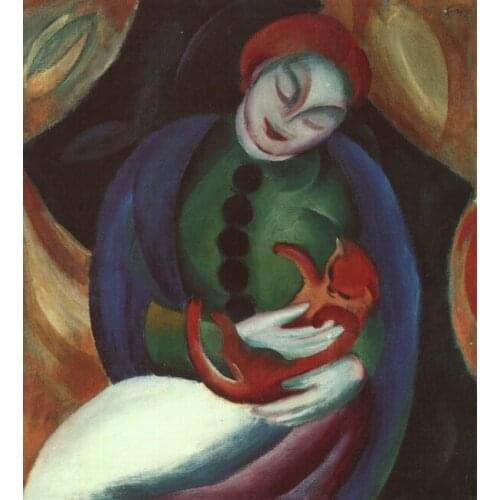 100% handmade Oil Painting reproduction on linen canvas,girl with cat ii 1912 by Franz Marc,Free Shipping,High Quality