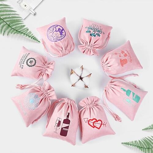 100Pcs Pink Flannel Jewellry Gift Bags Personalized Logo Jewelry Packaging Chic Drawstring Pouches for Wedding Party Decoration