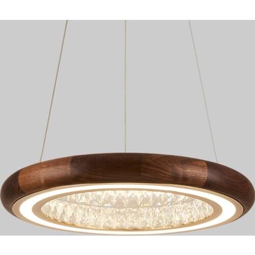 2020 Texture Black Walnut Solid Wood Restaurant A Chandelier Round Light Luxurious Crystal Lamp Northern Europe Chinese Style A
