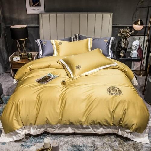 2021 Luxury 600TC Egypt Cotton Royal Crown Bedding Set Embroidery Duvet Cover Flat Sheet Pillowcases Queen King Size 4Pcs