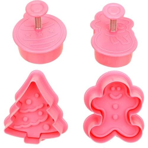 4Pcs/set Baking Utensils Christmas Tree Snowman Cake Mold Easy To Clean Chocolate Biscuits Cute 3D Fondant Biscuit Mold
