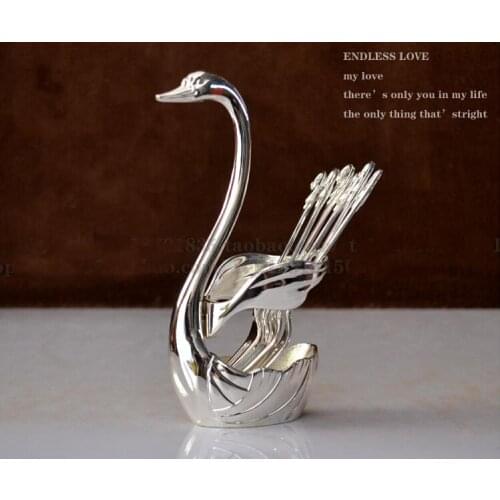 7PCS/set lovely swan fruit dessert snack fork set 1 swan 6 forks dinner tableware dinnerware kitchenware accessories CC003