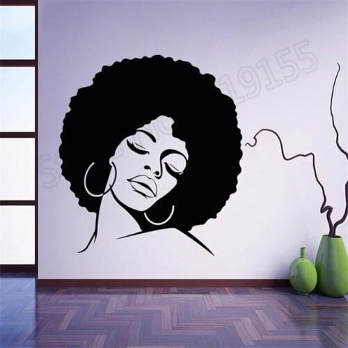 Afro Hippie Girl Face Wall Stickers Girls Beautiful Face Sexy Beauty Salons Hairdresser Interior Vinyl Modern Design Mural ZW294