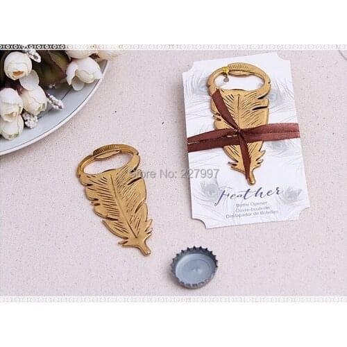 DHL free shipping 100pcs/lot Wedding favors baby shower gift gold metal Peacock feather wine Bottle opener