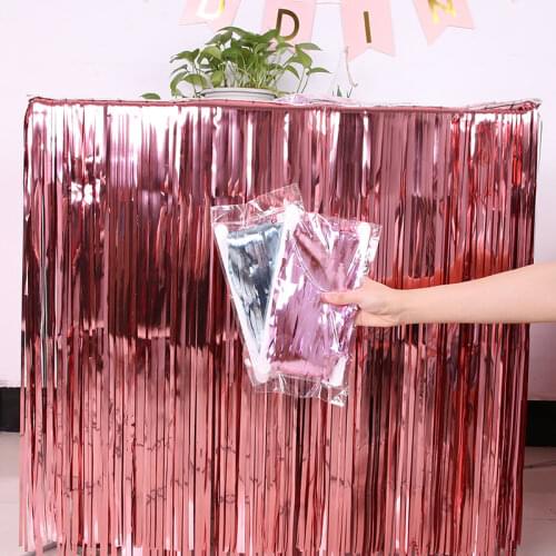 Shiny Metal Table Skirt Birthday Party Decoration Rain Silk Curtain Tassel Aluminum Foil Wedding Sign-in Table Decoration