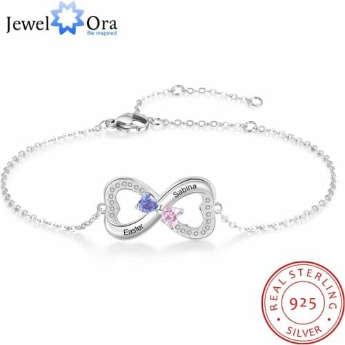 925 Sterling Silver Customized Infinity Bracelet with Heart Birthstone Personalized Engrave Name Bracelets for Lovers (BA102974)
