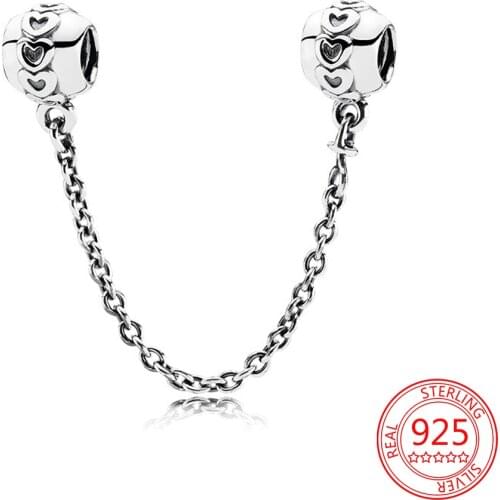 925 Sterling Silver Safety Chain Band of Hearts Safety Chain Romantic Charm Fit Original Pandora Bracelet Womens Jewelry Gifts
