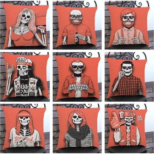 The Walking Dead Skeleton Whimsy Skull Portrait Linen Throw Pillow Case Home Sofa Chair Decoration Cushion Cover 45x45cm