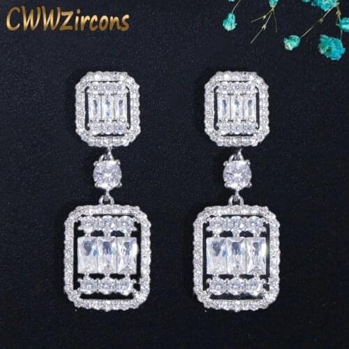 CWWZircons Trendy Luxury Square Shape Drop Dangle Earrings for Women Cubic Zirconia Bridal Party Jewelry Bohemia Hot 2021 CZ711