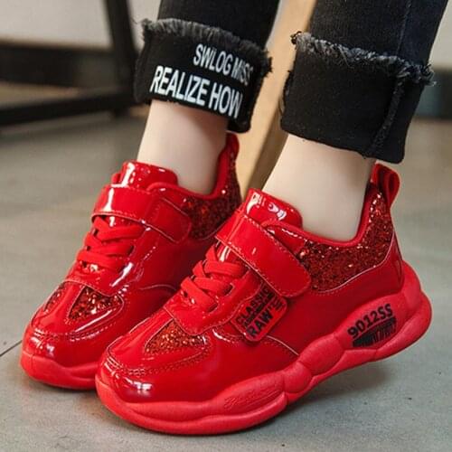 Children Sneakers Girls Red Tennis Shoes Boys Black Sport Footwear Glitter Kids Casual Paillet New Autumn Shoes XZ110