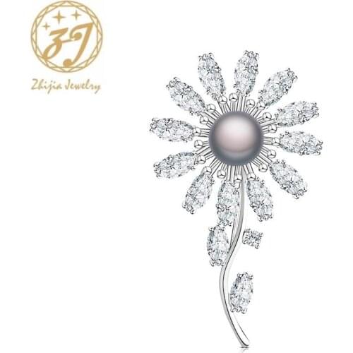 Zhijia elegant delicate crystal rhinestone zircon flower shape pins brooches for women party jewelry accessories