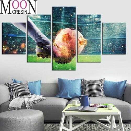 Play football diamond painting multi panel mosaic diamond embroidery full drill square round diamond art 5 pcs set