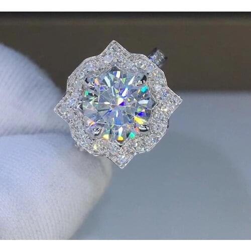 Poetry Of Jew Store Round White Gold Moissanite Ring 2ct 8.00mm D VVS Luxury Moissanite Weding Ring for Women