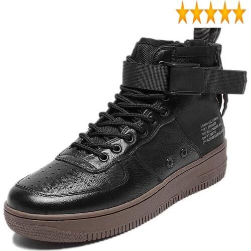 Casual Leather Men Genuine High-Top Black Flat Sneakers Autumn Brand Hip Hop Shoes Fashion Trainers Zapatillas Hombre