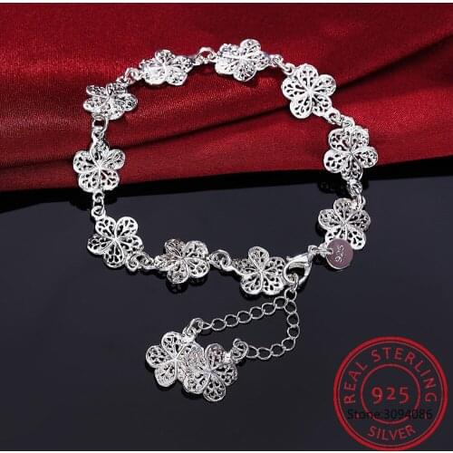 LEKANI 925 Sterling Silver Full Flower Bracelet For Women Wedding Engagement Party Fine Jewelry