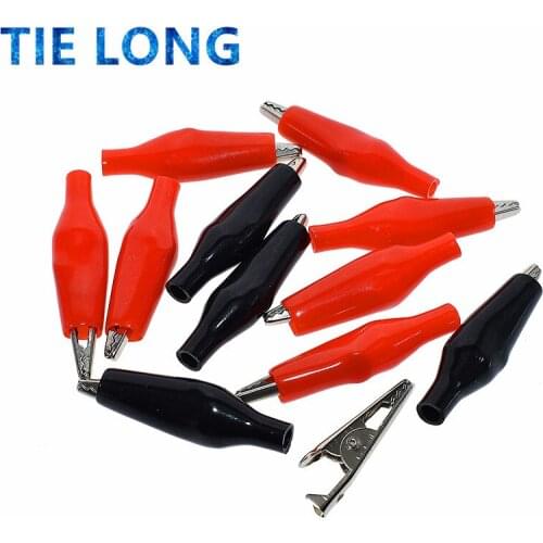 10pcs/lot 28MM Metal Alligator Clip G98 Crocodile Electrical Clamp for Testing Probe Meter Black and Red with Plastic Boot Rated