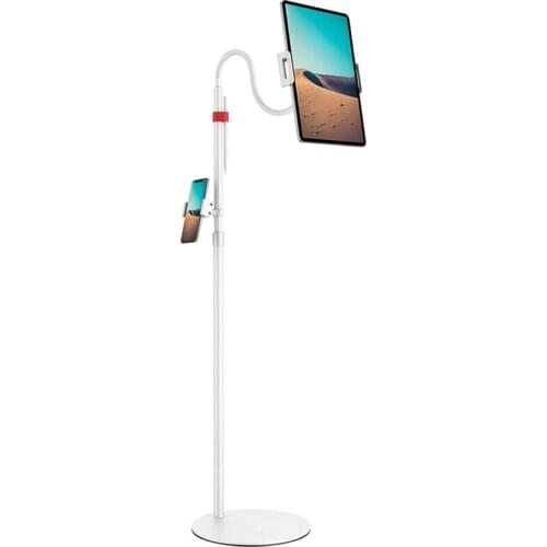Tablet Floor Stand, Height Adjustable Gooseneck Tablet Holder, 360 Rotation Flexible Arm Cell Phone Floor Holder