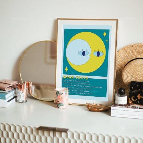 Cartoon Moon Printable Wall Art, Printable Retro Art, Moon Facts Decorative Wall Home Furnishing Childrens Room Best Poster