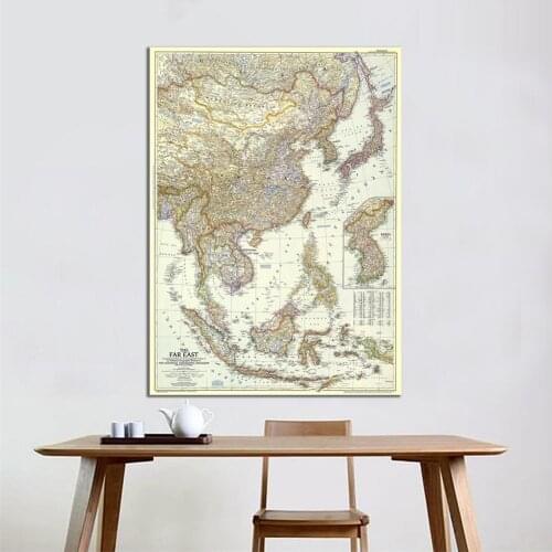 100x150cm Non-woven HD Printed Map of The Far East in 1952 Edition For Home Decoration Wall Art Crafts
