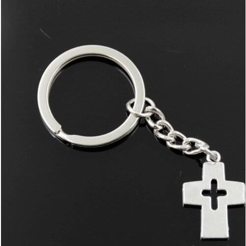 New Fashion Men 30mm Keychain DIY Metal Holder Chain Vintage Cross Jesus 25x17mm Silver Color Pendant Car Keychain Gift