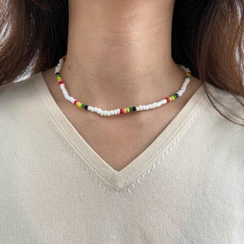 Modyle 2021 New Korea Fashion Colorful Beaded Boho Statement Short Choker Necklace for Women Bohemia Jewelry