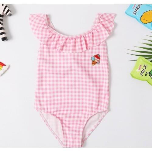 New Baby Girl Swimsuit One Piece Swimwear Classic Style Bodysuit Pink Geometric Swimsuit for Girl Ice-cream Bathing Suit