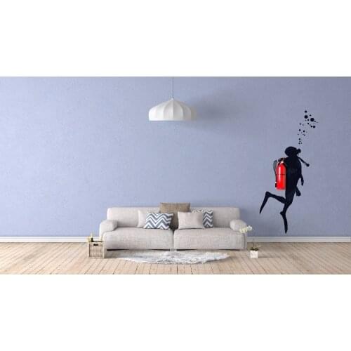 Fire Scuba Diver Office Wall Decoration Extinguisher Disguise Living Room Decor Home Decal Removable Vinyl Art Wall Sticker B155