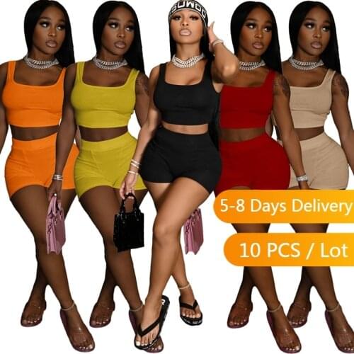 Wholesale Items Casual Tracksuit Women Summer Clothing Bodycon Two Piece Set Sportwear Tank Crop Top and Shorts Matching Sets